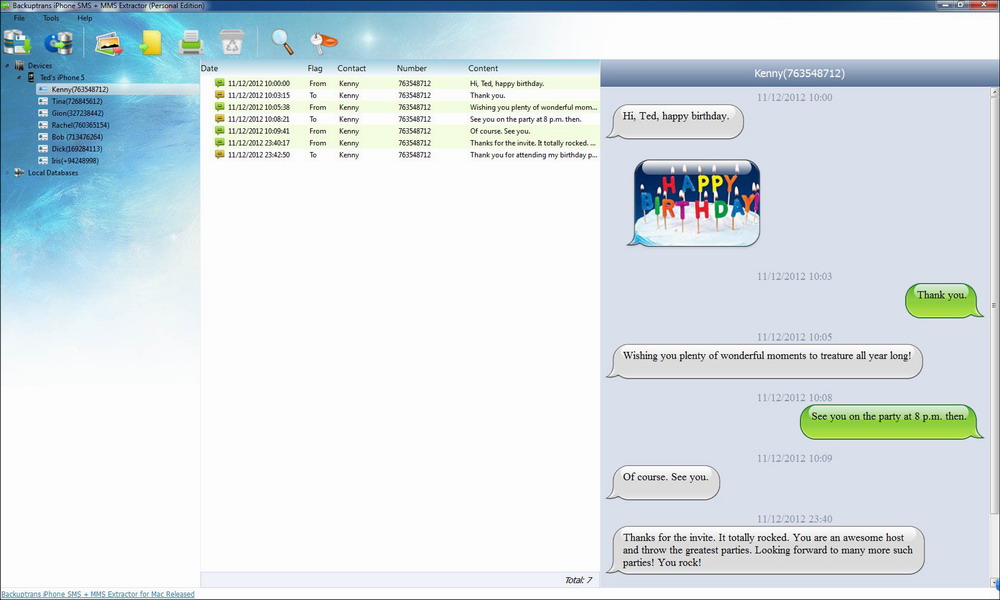 Screenshot for Backuptrans iPhone SMS + MMS Extractor 2.1.02