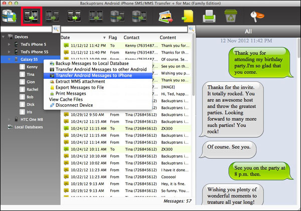 Copy All SMS MMS Messages from Android to iPhone on Mac