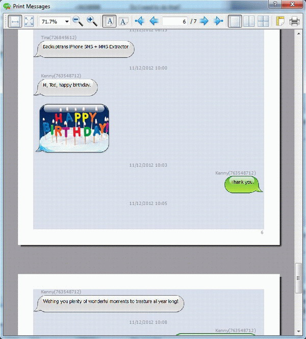 preview before printing iPhone text messages on PC