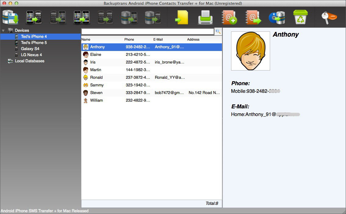 Android iPhone Contacts Transfer + for Mac Screenshot