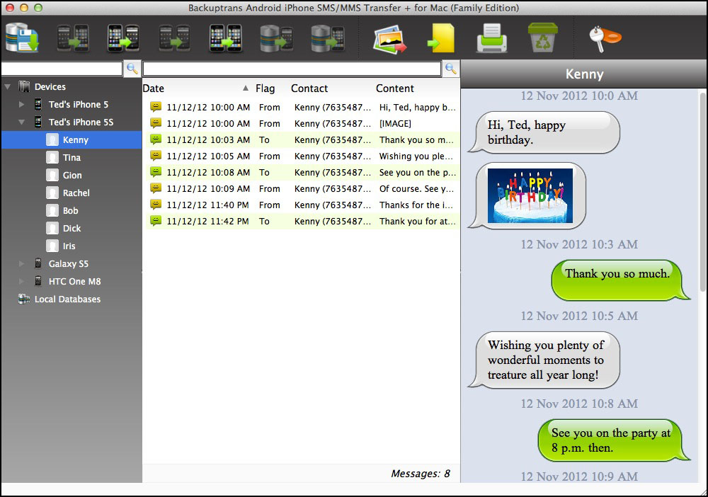 Backuptrans Android iPhone SMS/MMS Transfer + for Mac Screenshot