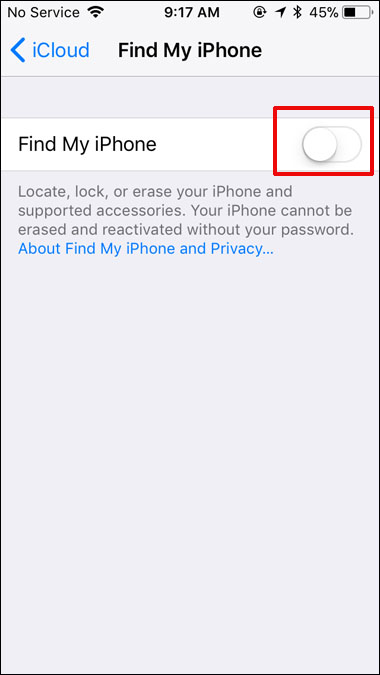 disable find my iphone on pc