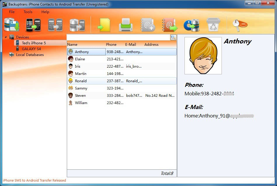 iPhone Contacts to Android Transfer Screenshot