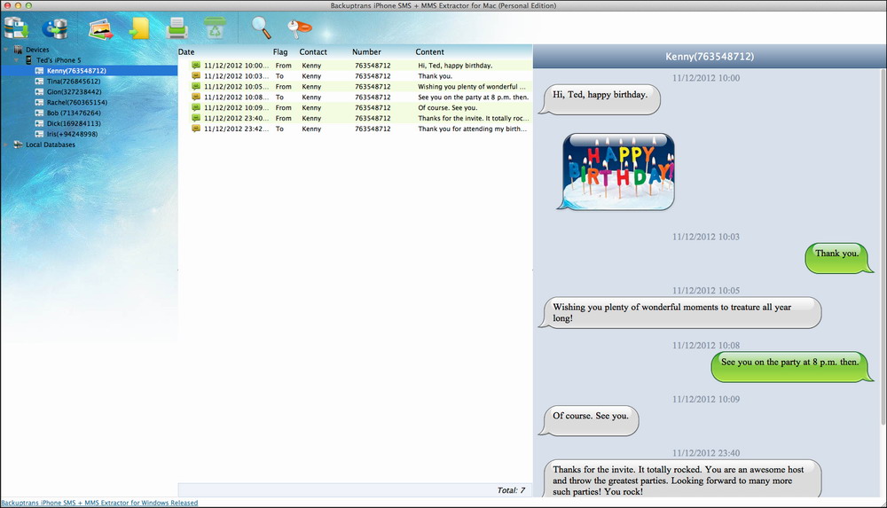 iPhone SMS + MMS Extractor for Mac Screenshot