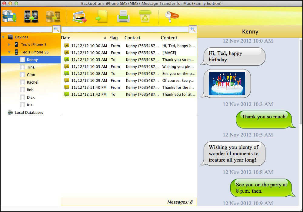 Backuptrans iPhone SMS/MMS/iMessage Transfer for Mac Screenshot