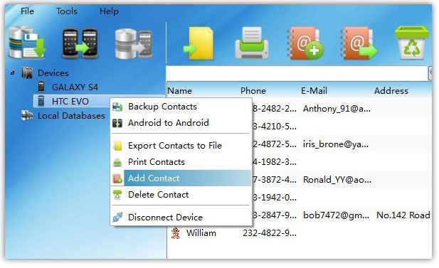Add Android Contacts from pc