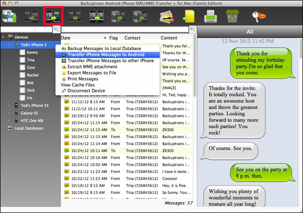 Copy all SMS MMS Messages from iPhone to Android on Mac