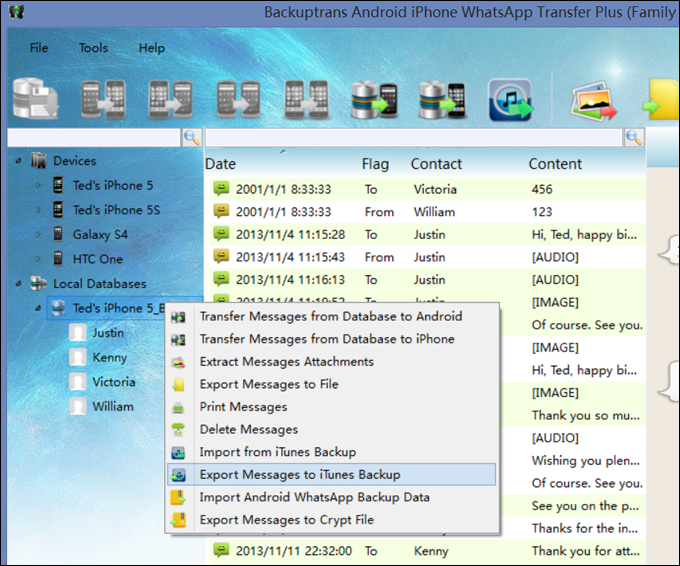 Export Text Messages to iTunes Backup