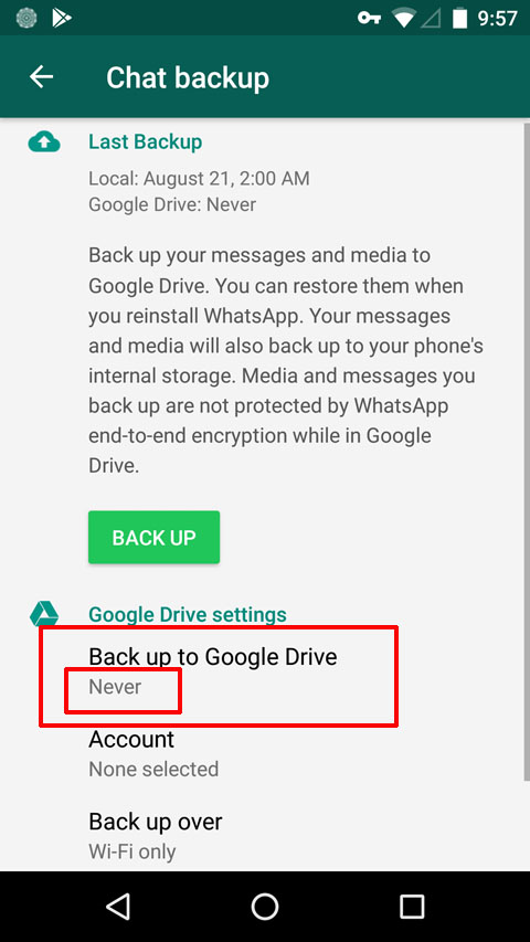 disconnect whatsapp messenger from google drive