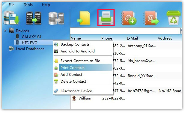 print all Android Contacts from PC