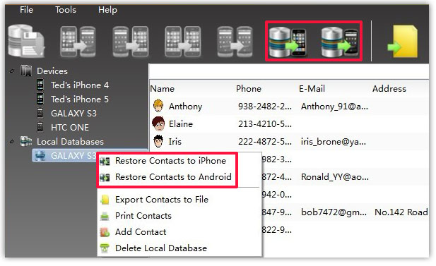 restore iPhone Android Contacts from PC