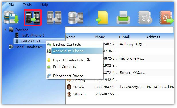transfer all Contacts on PC