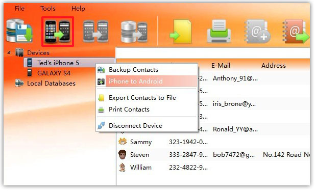 transfer all Contacts from iPhone to Android on PC