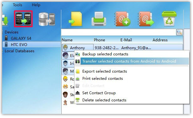 transfer selected Contacts between Android Phones